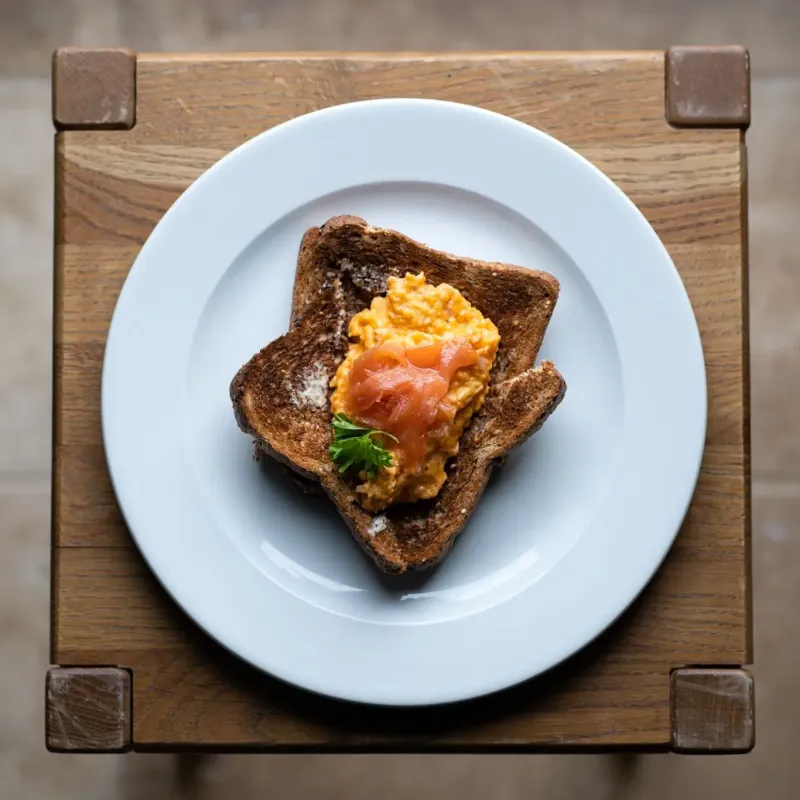 Smoked salmon and scrambled eggs on toast